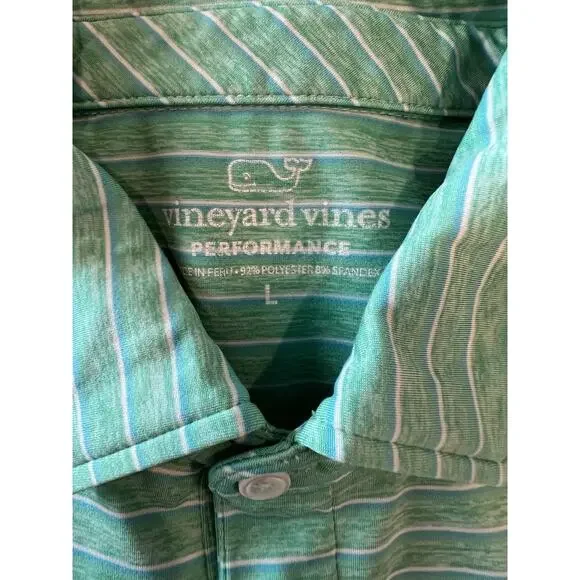 VINEYARD VINES LG Set of 2- Performance Polo Shirts Mens Blue Green Stripe Whale - Picture 9 of 15